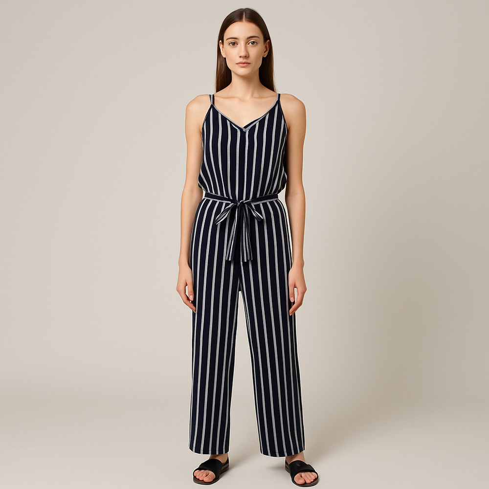 See You Monday Navy White Stripe Wide Leg Jumper Large